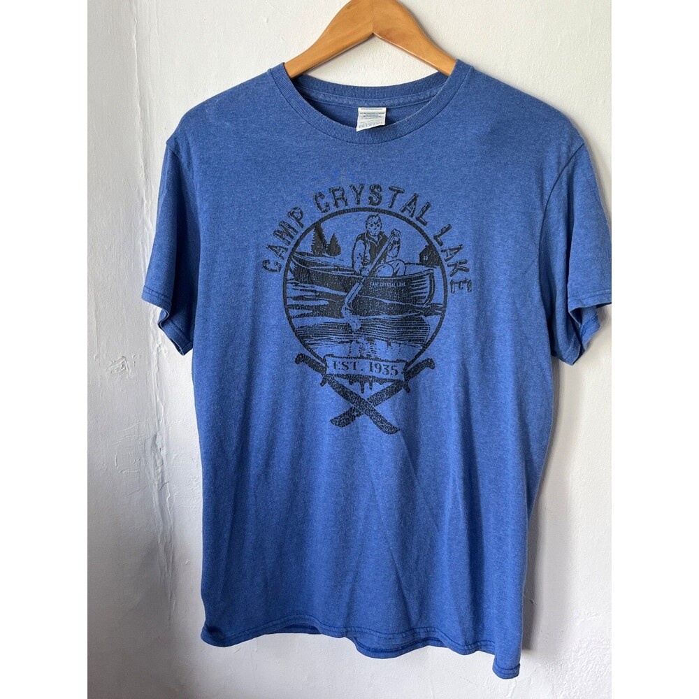 Vintage 1980's Camp Crystal Lake Jason Friday the 13th Blue Tshirt  - Medium